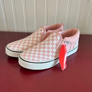 Vans Pink and White Checkered Slip-Ons